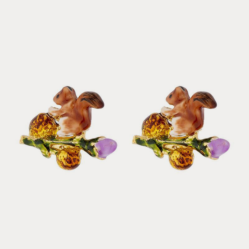 squirrel enamel flower earrings