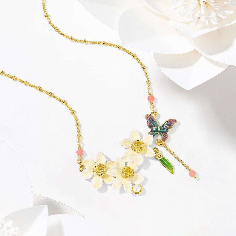 Daffodils & Butterfly Station Necklace
