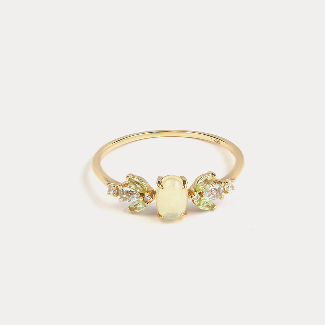 Selenichast opal olivine silver ring