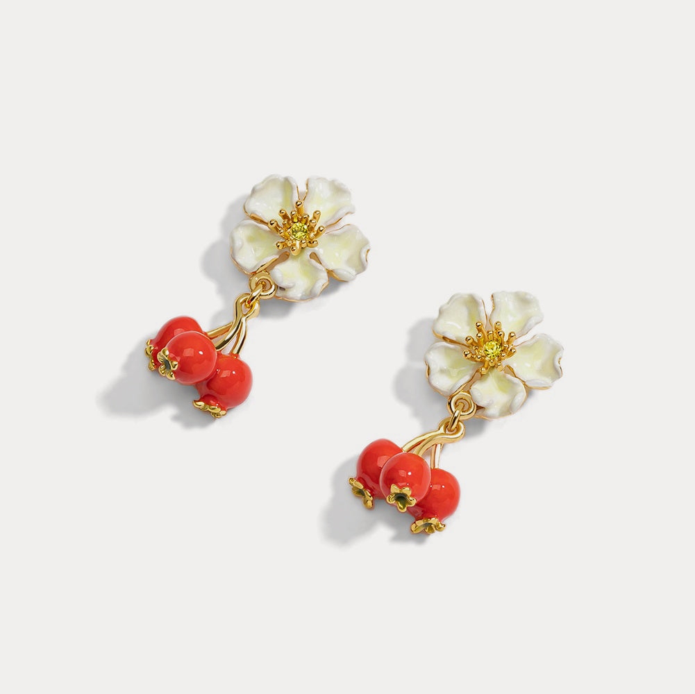 cranberry flower earrings for gift