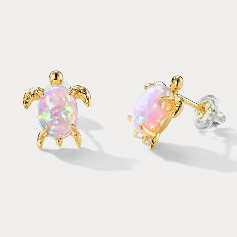 Gold Turtle Opal Stud Earrings