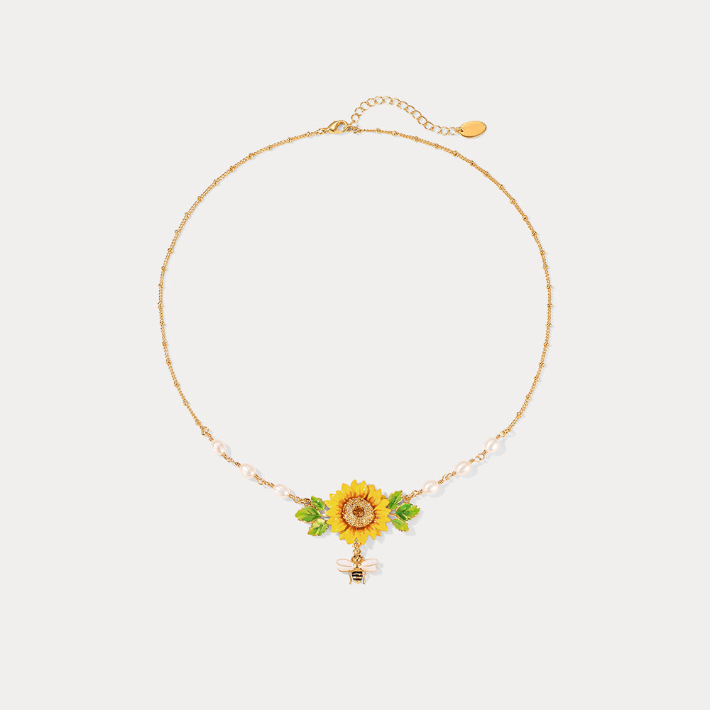 Sunflower & Bee Pendant Necklace