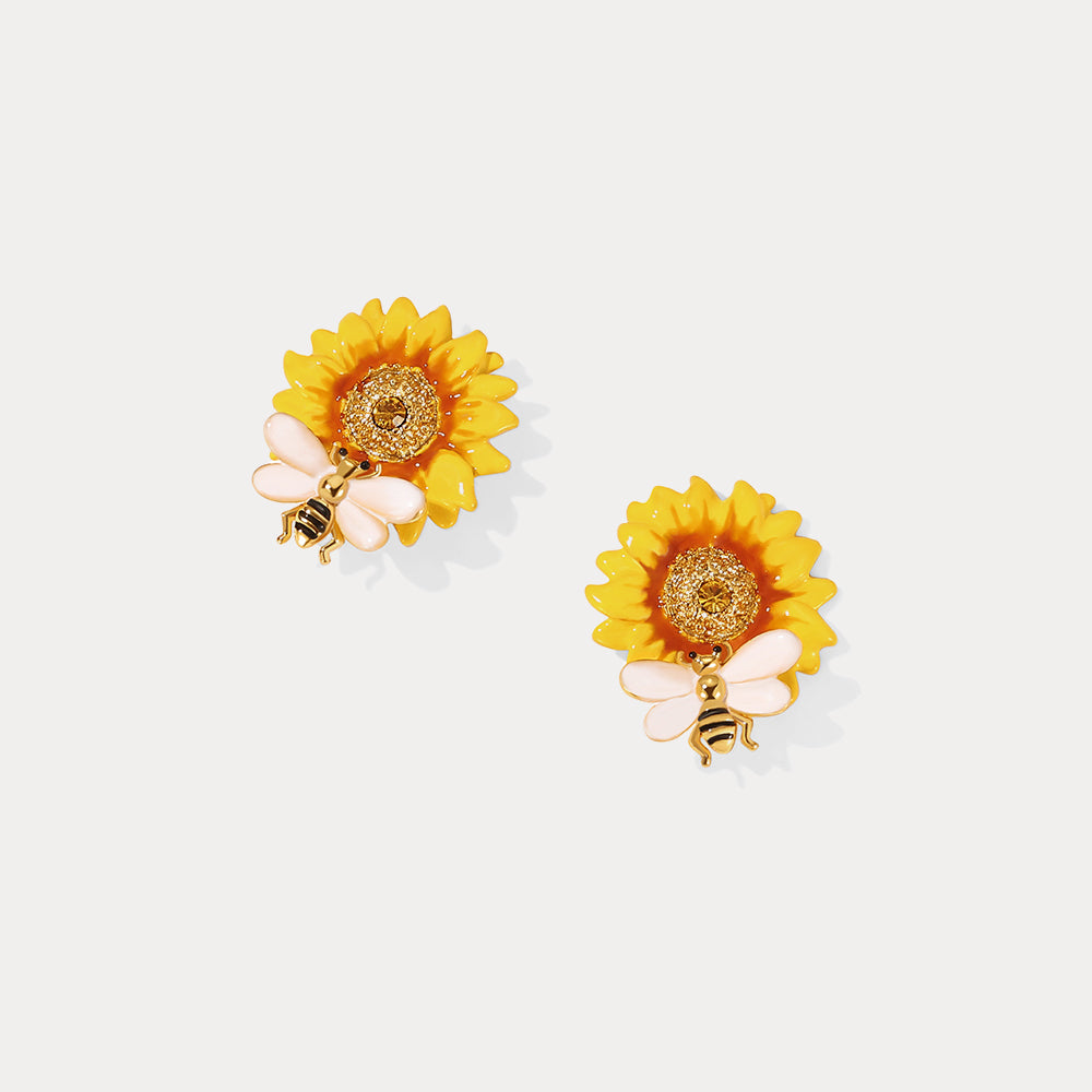Sunflower & Bee Stud Earrings for Influencer
