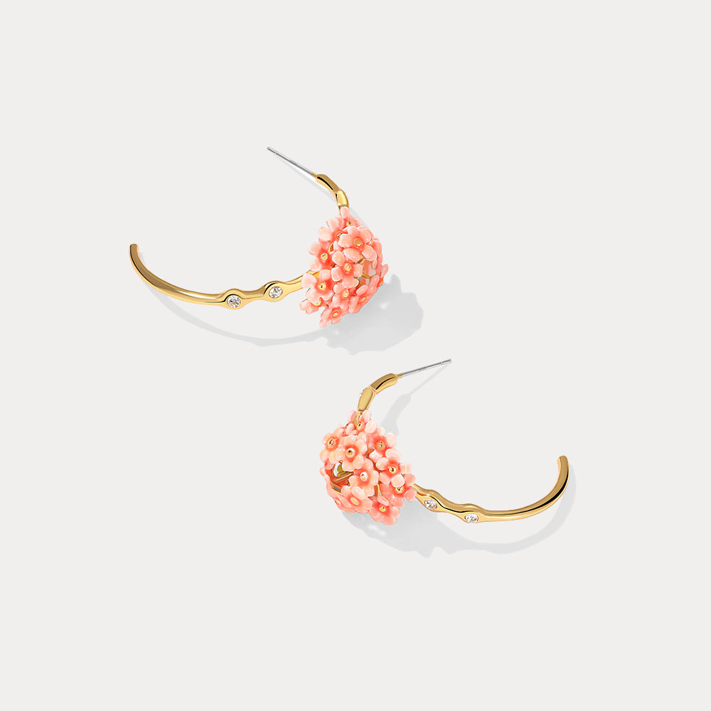 Pink Verbena Hoops Enamel Earrings