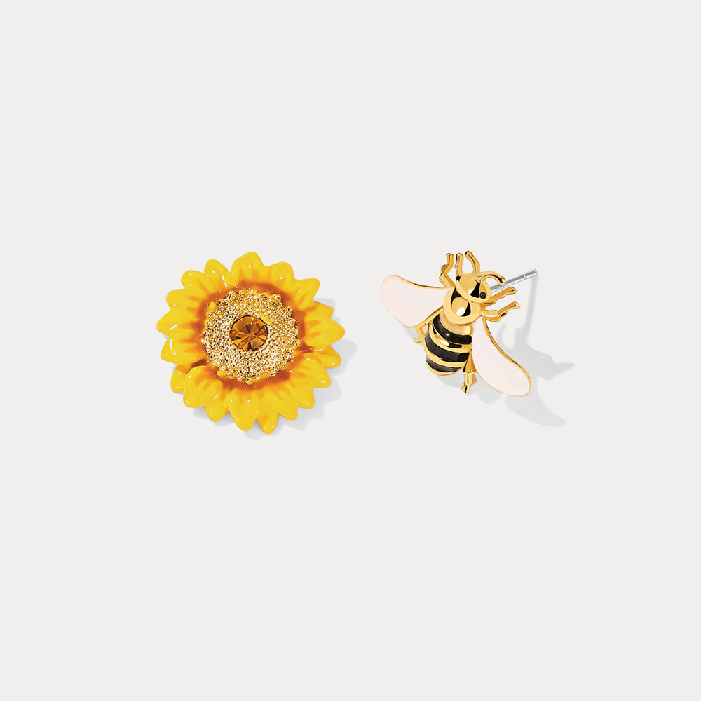 Selenichast Sunflower & Bee Stud Earrings