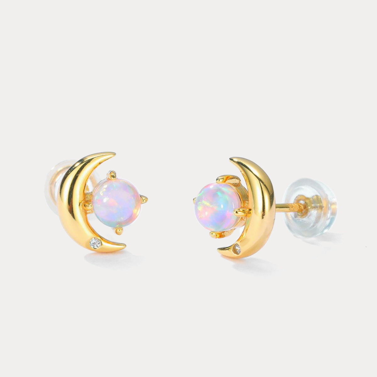 Moon Star Opal Diamond Stud Earrings
