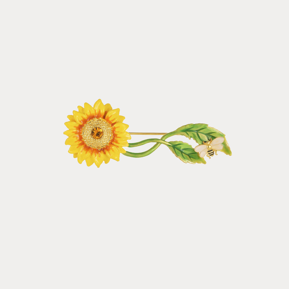 Sunflower & Bee Leaf Brooch