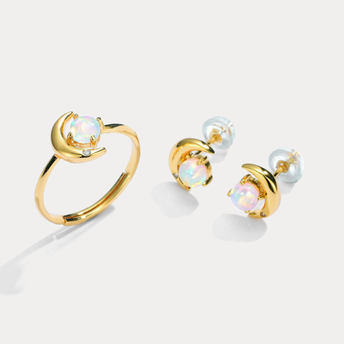 Moon Star Opal Stud Earrings and Ring
