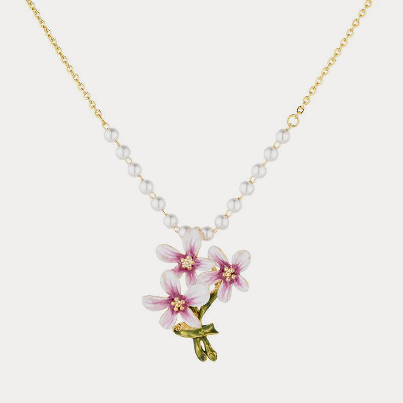 Vintage Pearl Flower Enamel Necklace