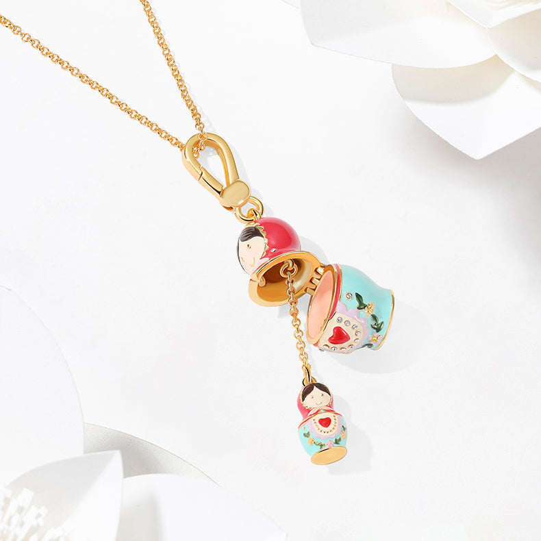 Enamel Matryoshka Locket Necklace