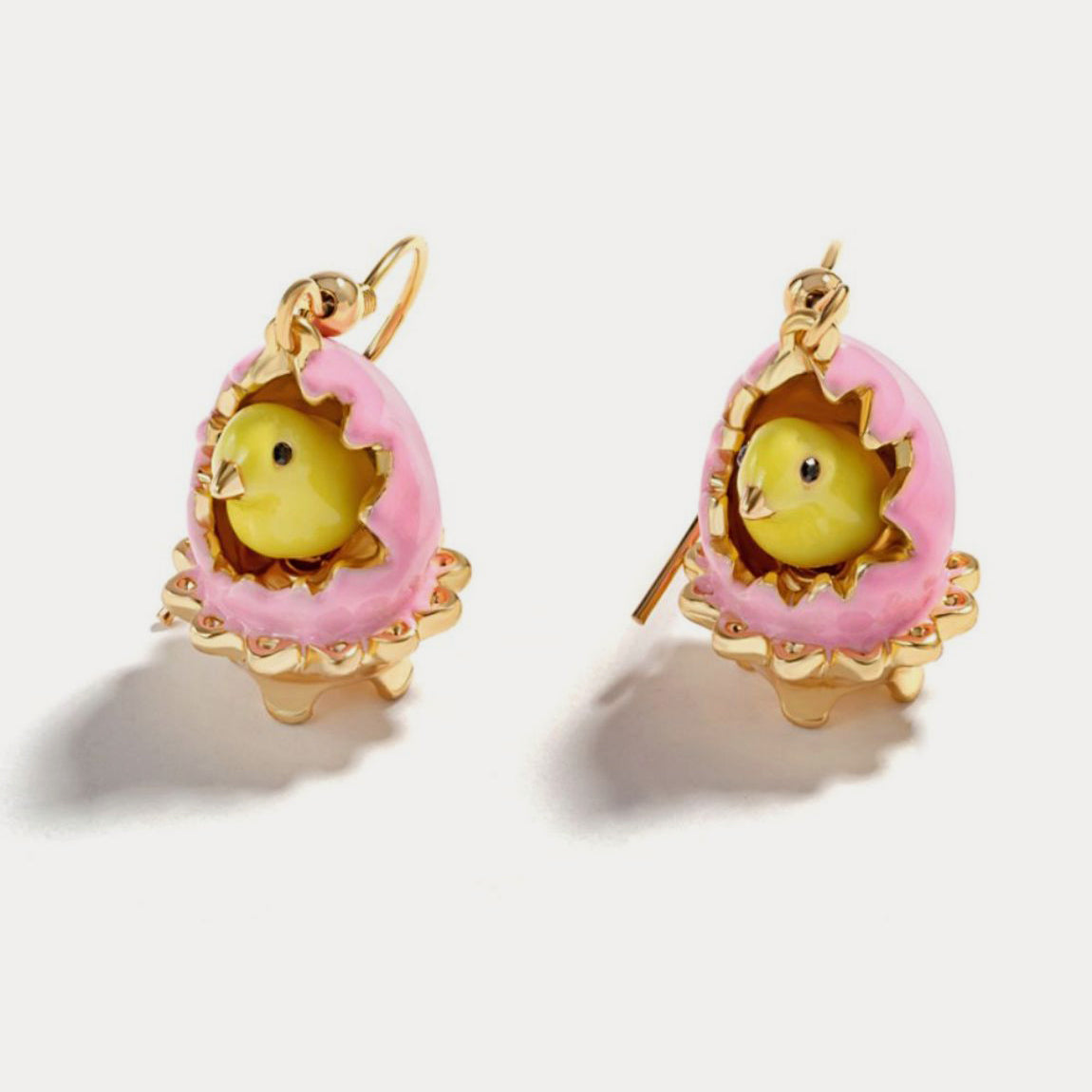 Pink Easter Chick Hatching Out of Egg Earrings
