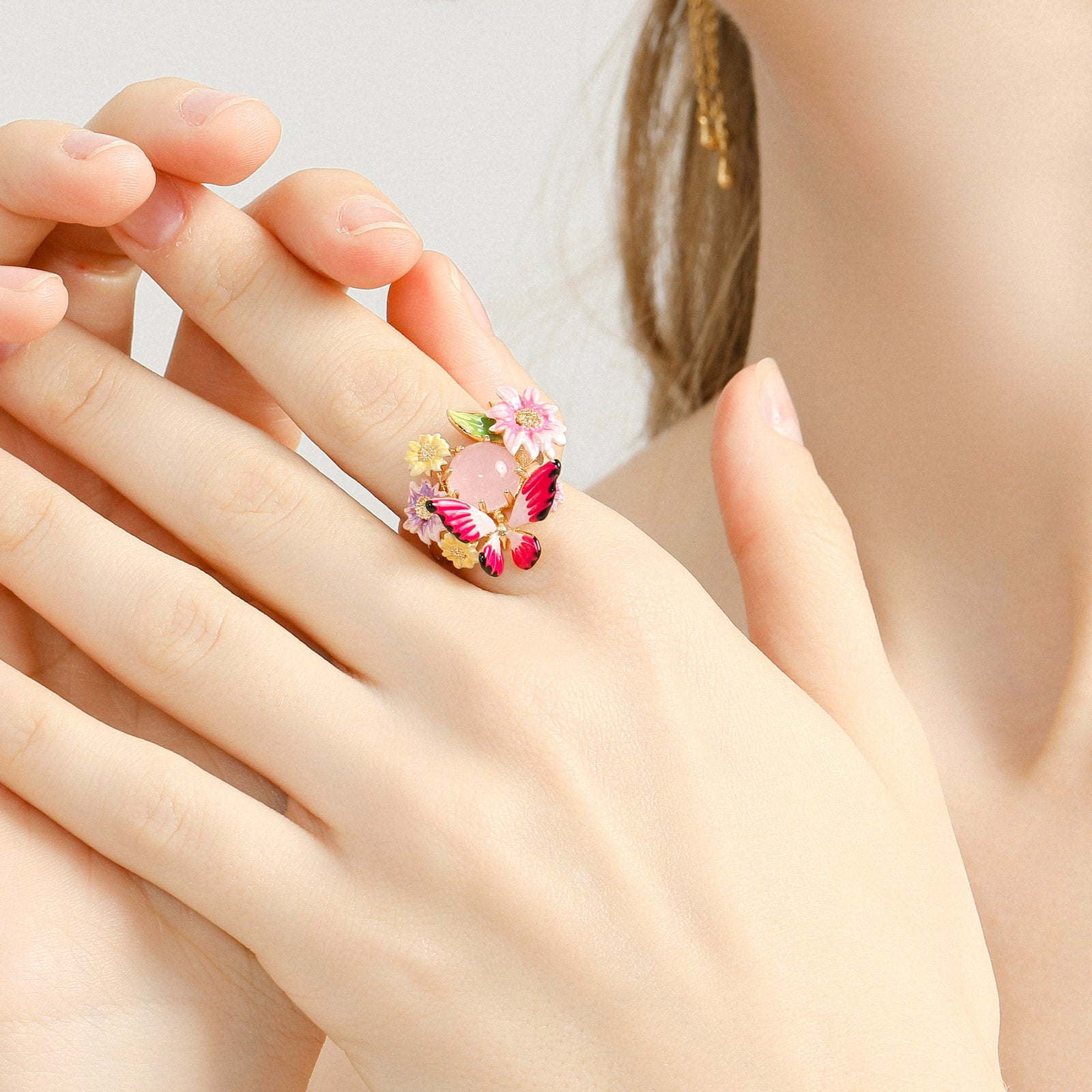 Butterfly Love Flower Gemstone Ring