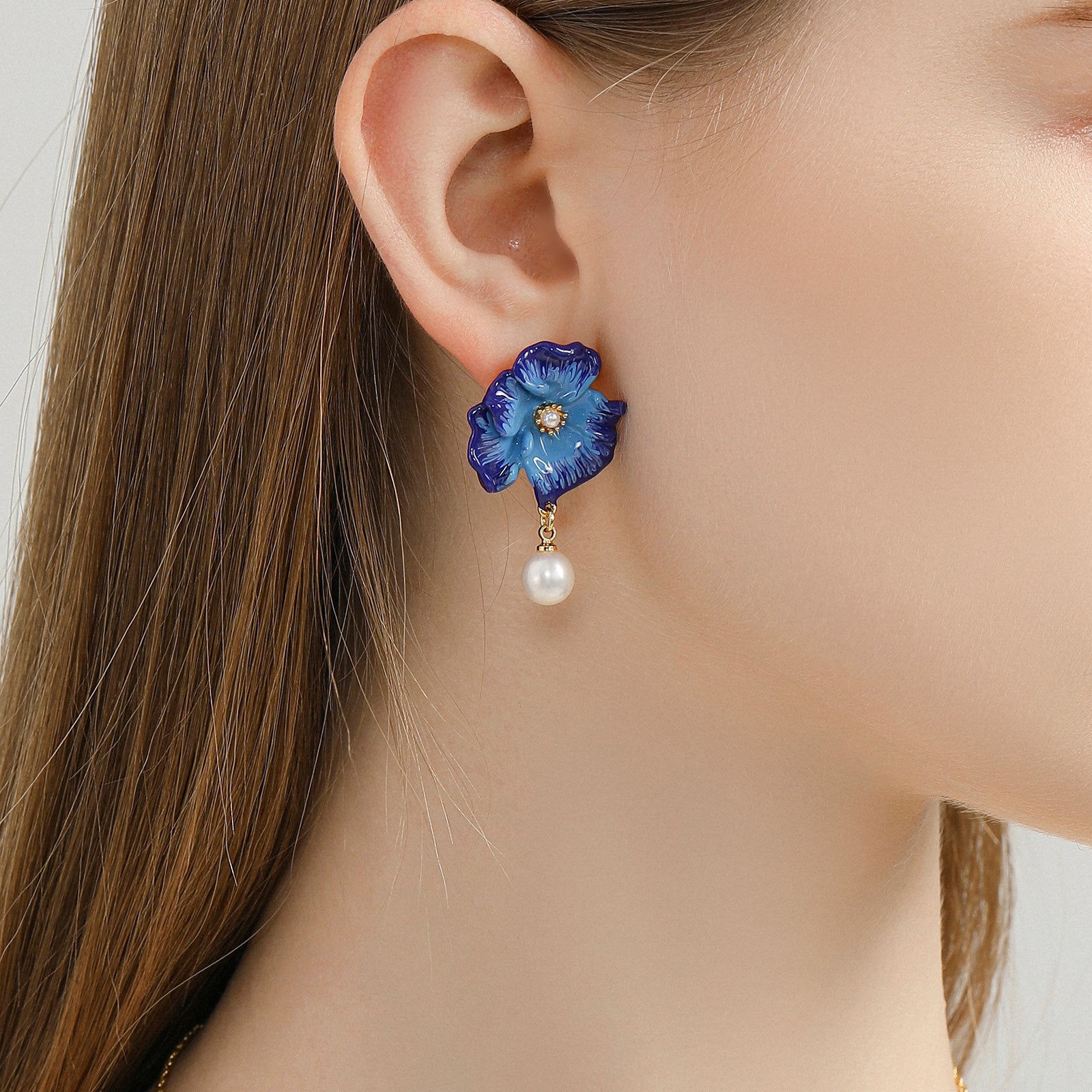 Blue Corn Poppy Flower Earrings
