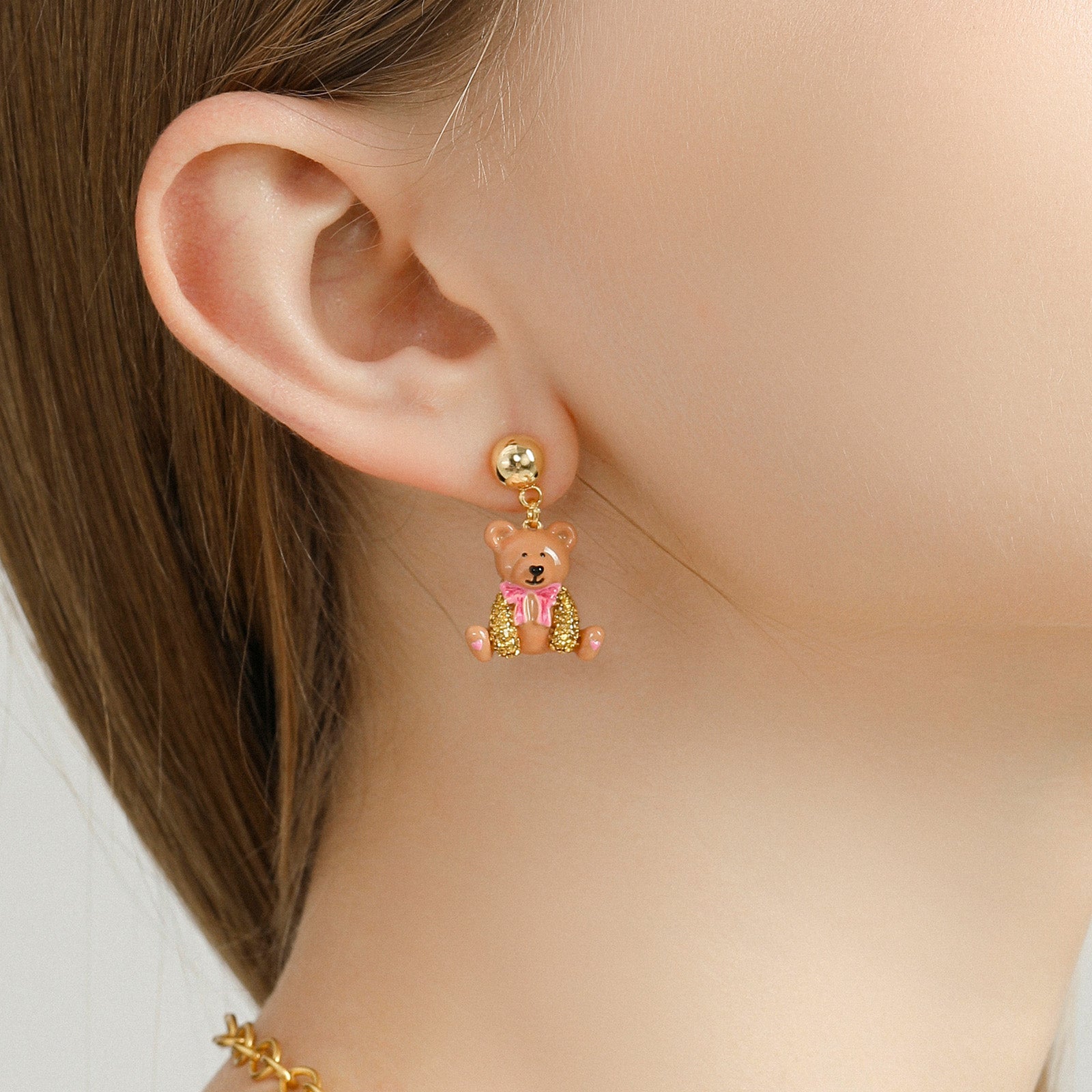 Brown Candy Bear Gold Earrings
