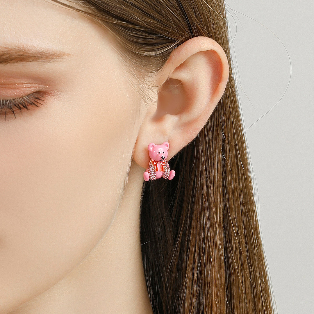 Pink Candy Bear Stud Enamel Earrings