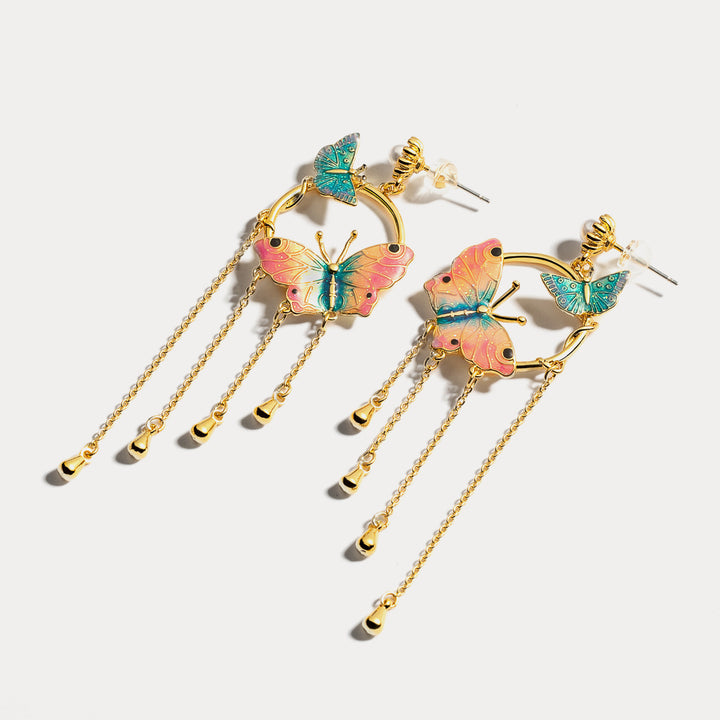 Butterfly Tassel Enamel Earrings