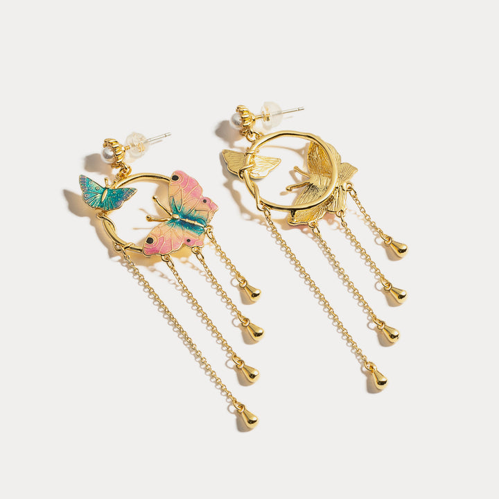 Butterfly Tassel 18k Gold Earrings