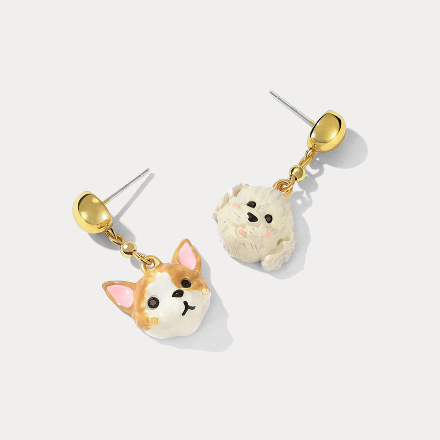 puppy gold earrings