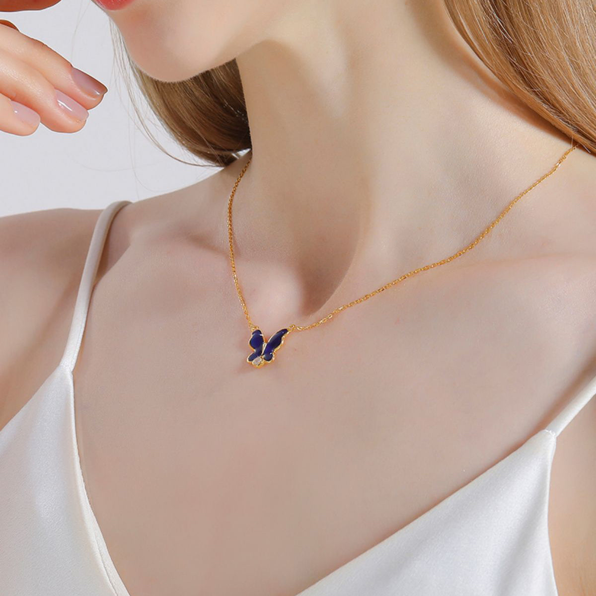 thermochromic butterfly enamel gold necklace