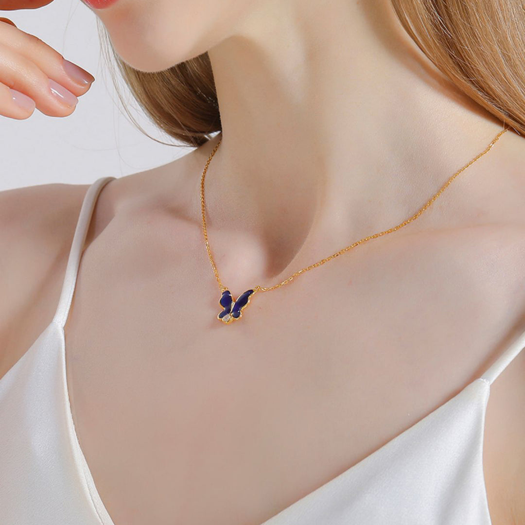 thermochromic butterfly enamel gold necklace