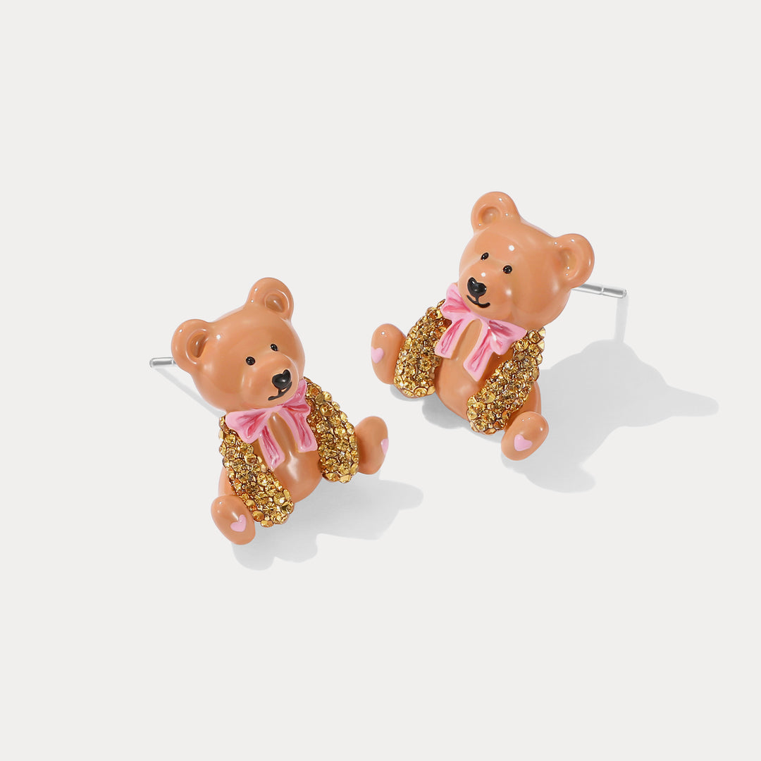 Brown Candy Bear Stud Diamond Earrings