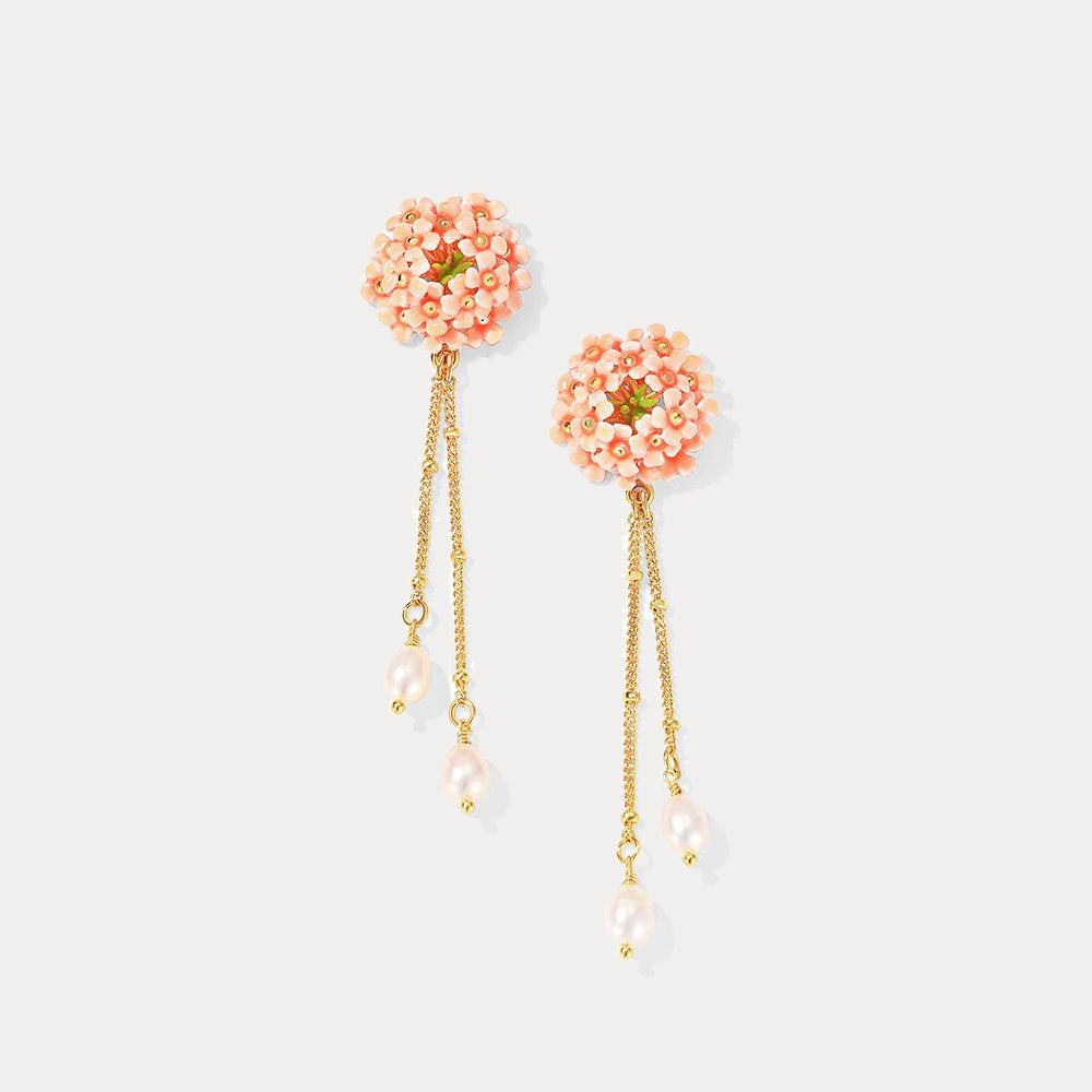 Pink Verbena Gold Earrings