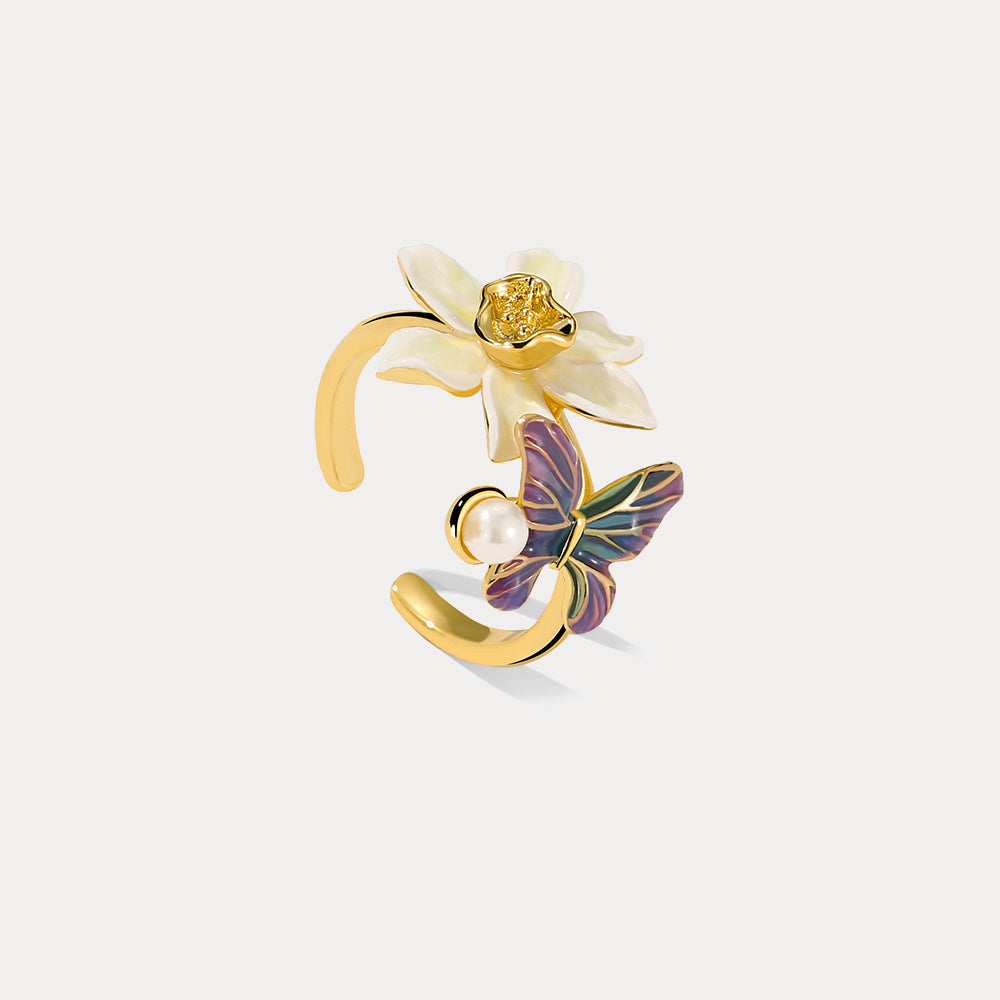Daffodils & Butterfly Ring