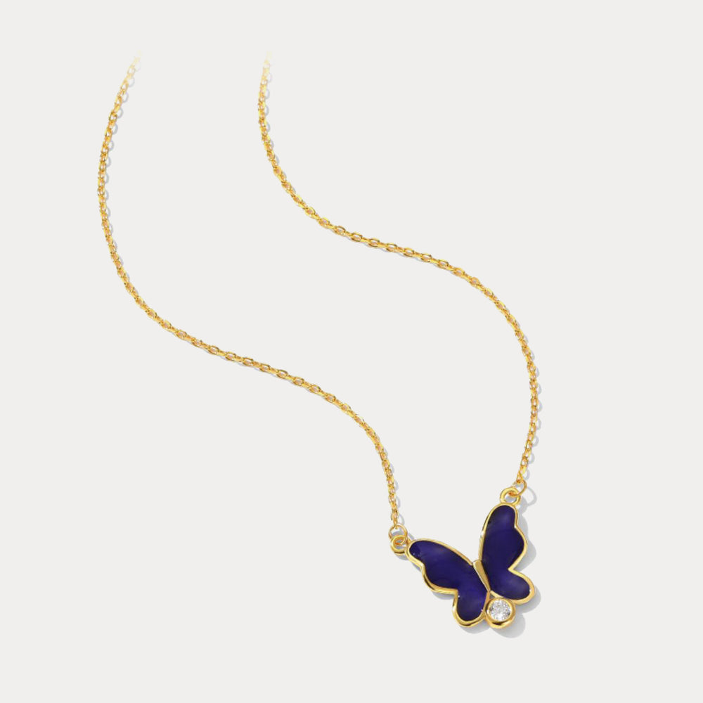 thermochromic blue butterfly enamel necklace