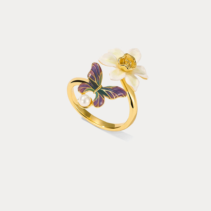 Daffodils & Butterfly Open Ring