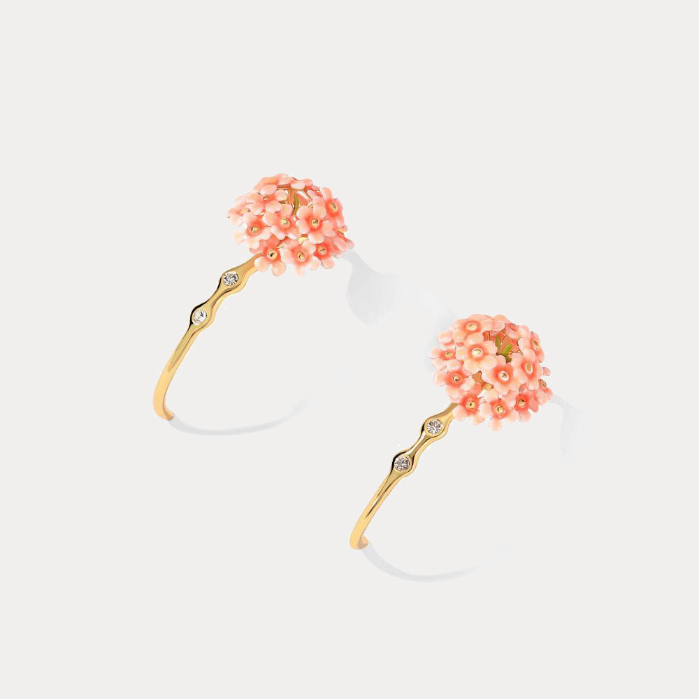 Pink Verbena Hoops Gold Earrings