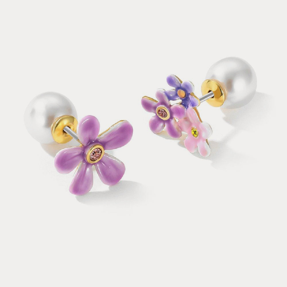 forget me not flowers pearl mismatch stud earrings