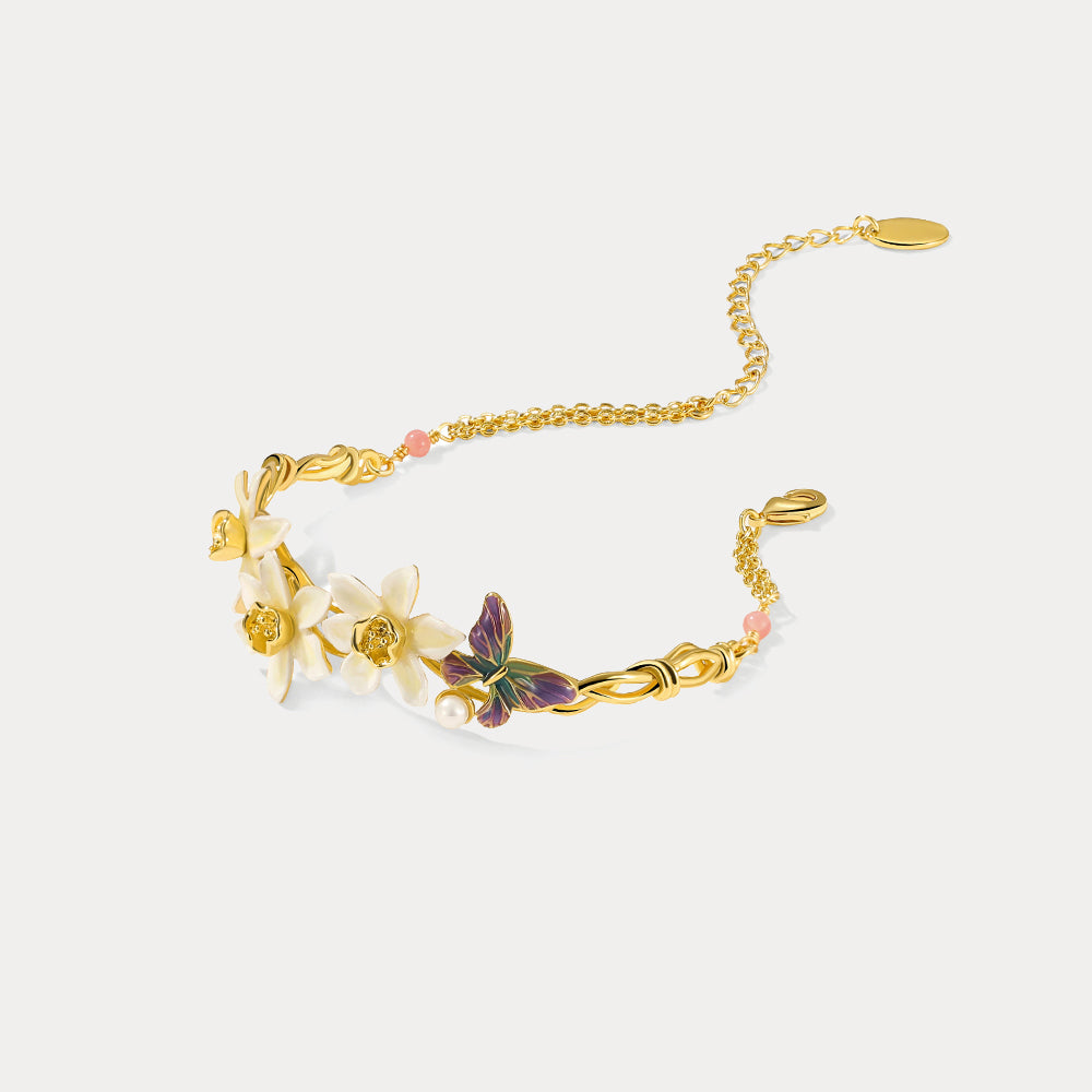 Daffodils & Butterfly Chain Bracelet