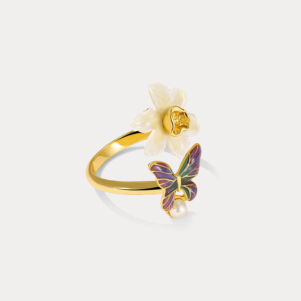 Daffodils & Butterfly Adjustable Ring
