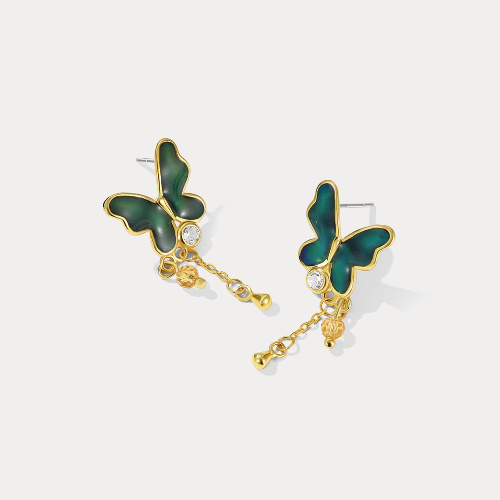 thermochromic butterfly enamel tassel earrings