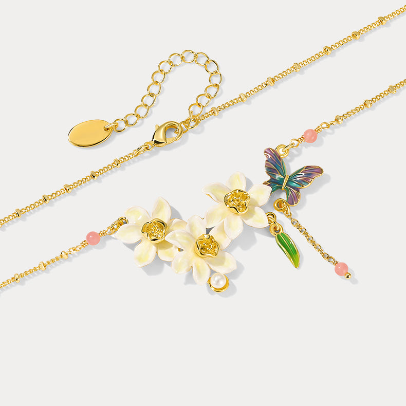 Vintage Daffodils & Butterfly Necklace