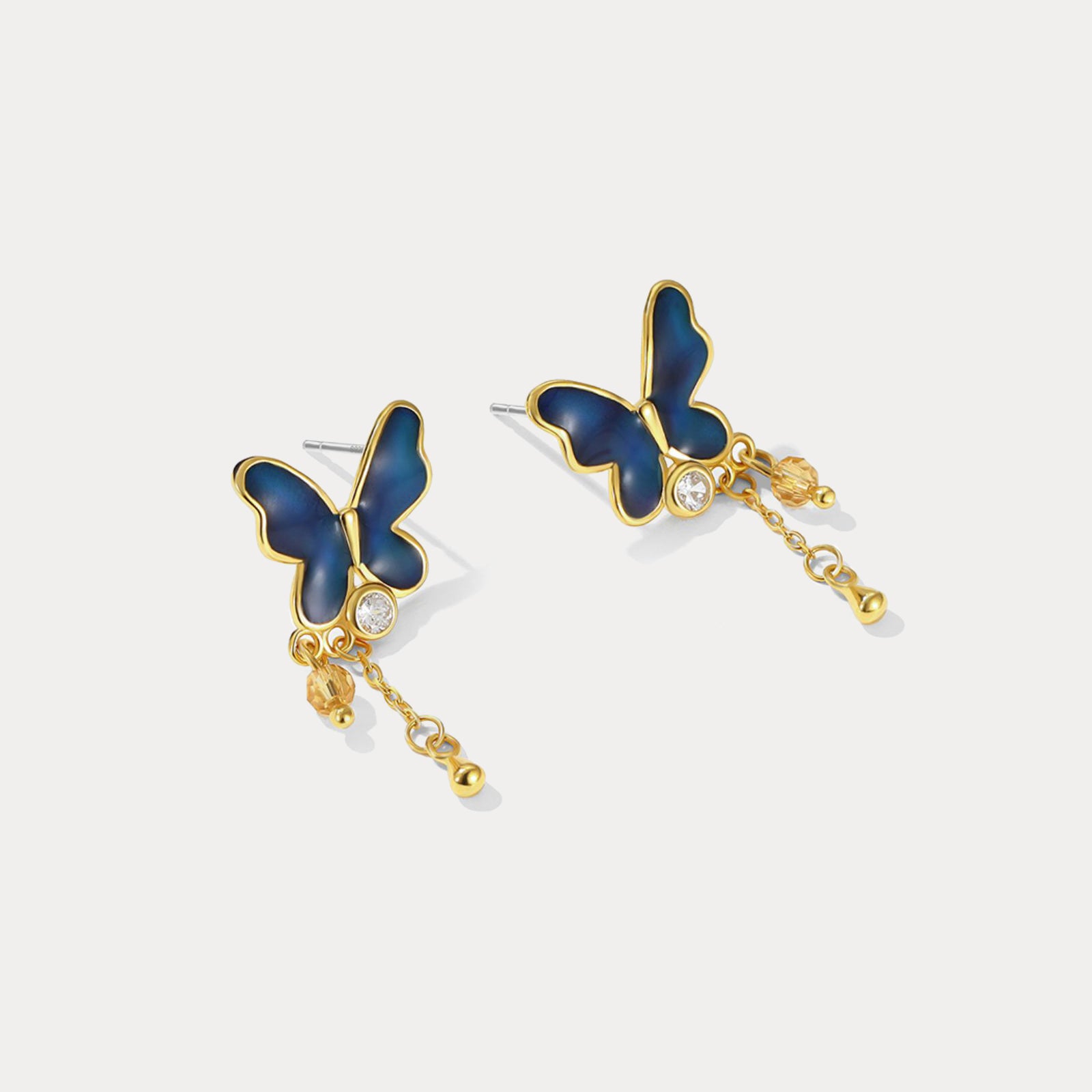 thermochromic blue butterfly enamel earrings