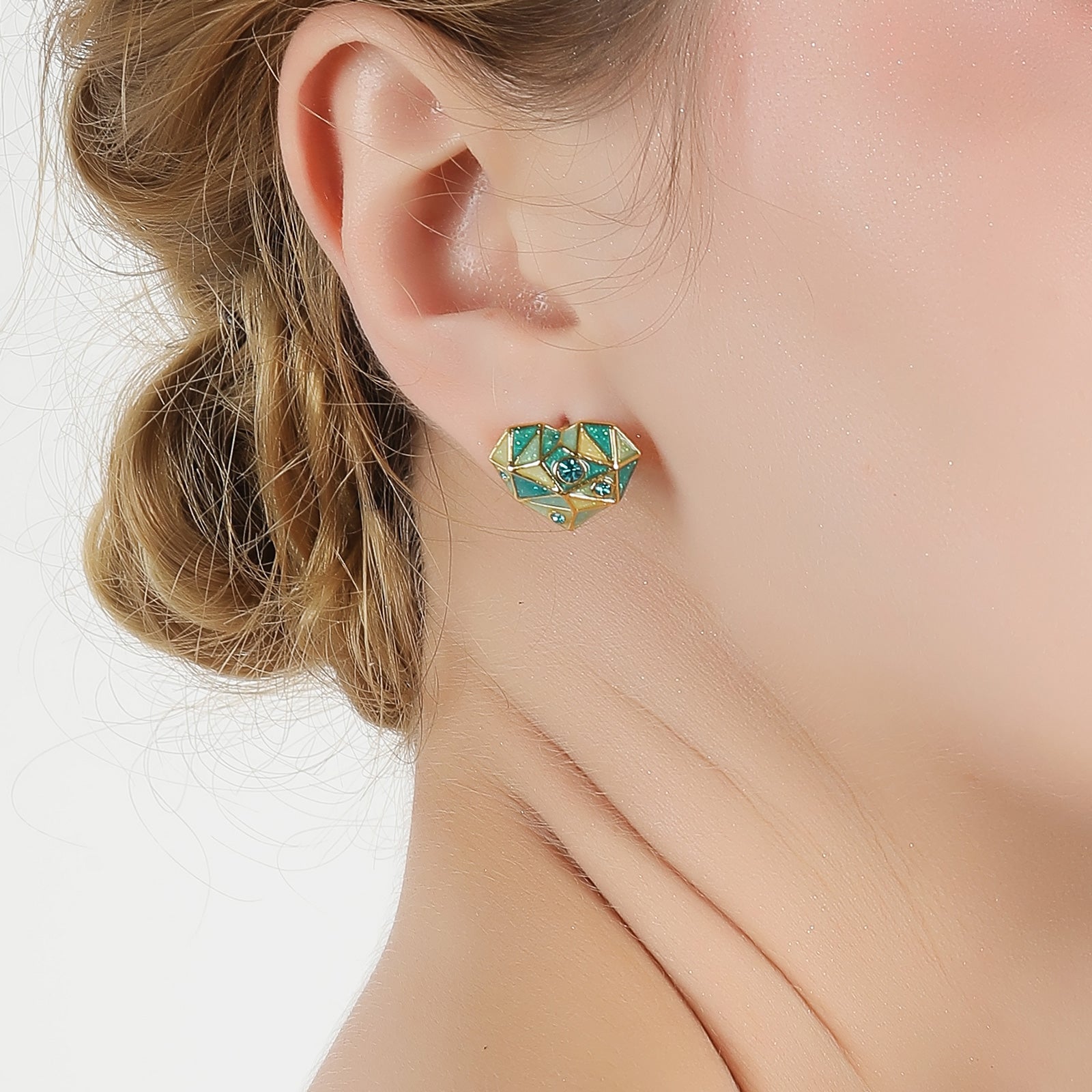 Green Diamond Heart Earrings
