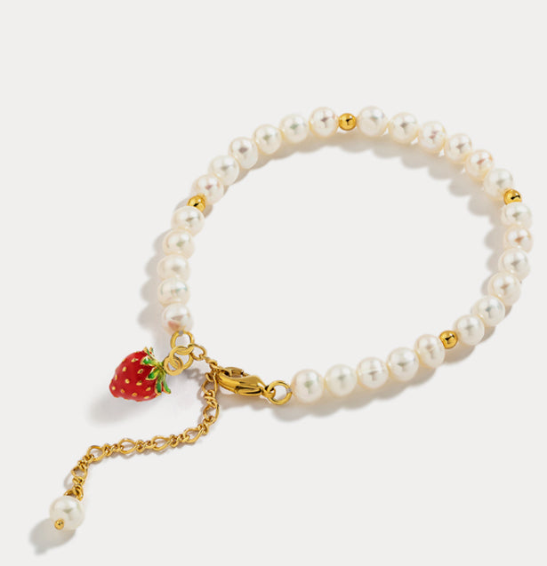 Strawberry Fruit Pearl Gold Bracelet