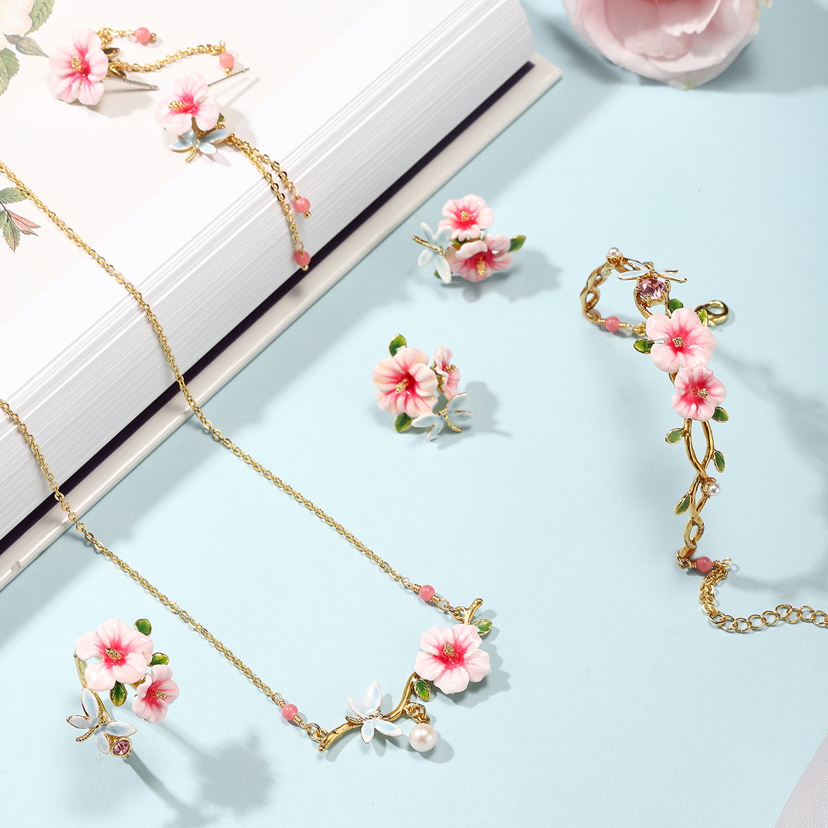 hibiscus enamel jewelry set