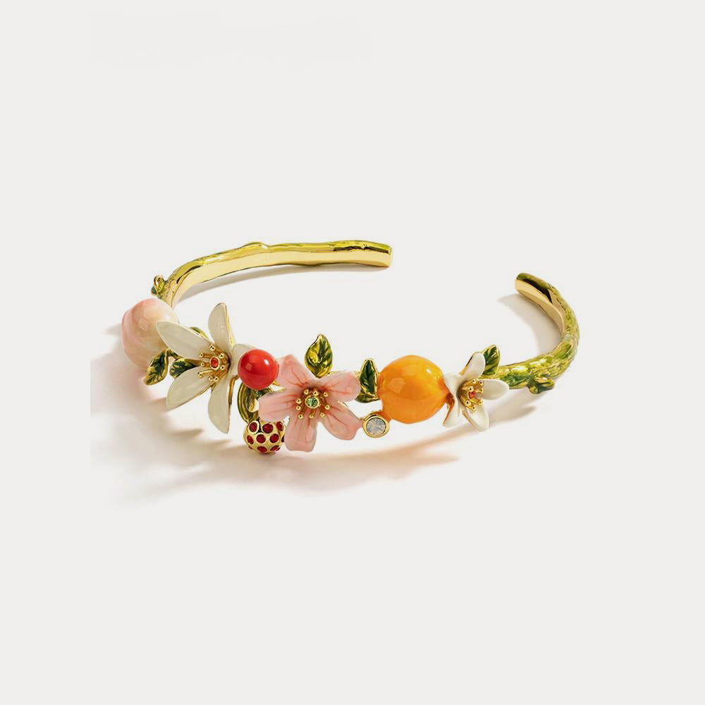 enamel lovely orange cherry flower bracelet