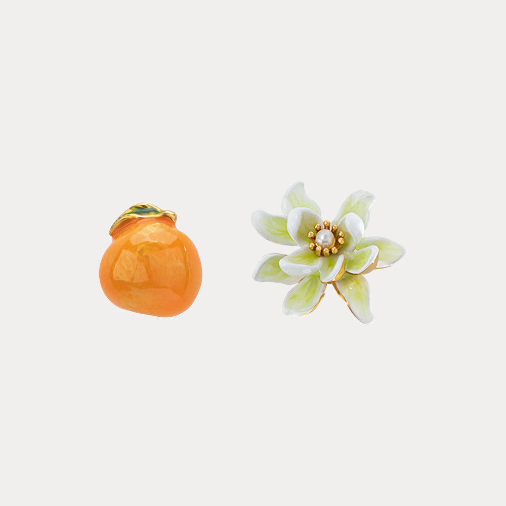 enamel citrus gardenia stud earrings