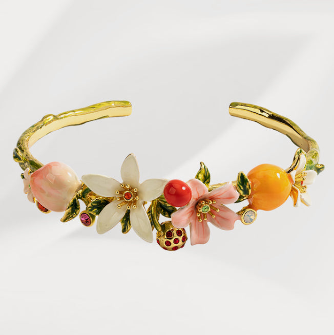 lovely orange cherry flower cuff bracelet