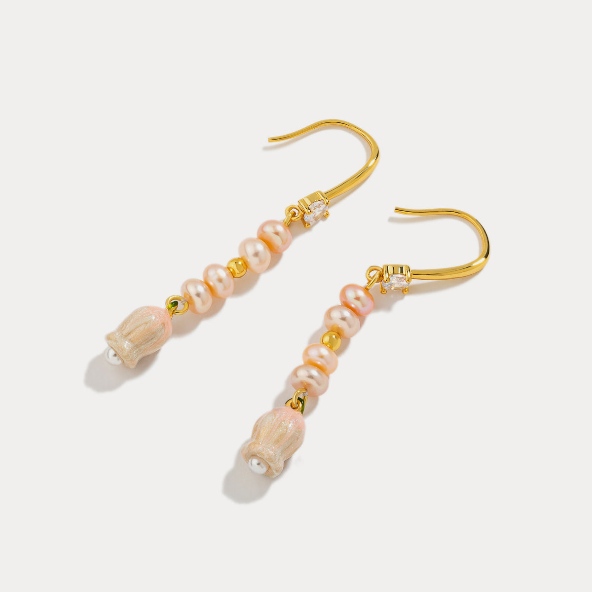 Pink Lily Of The Valley Pearl Earrings