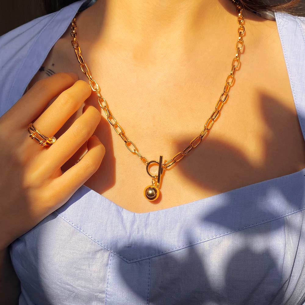 gold ball pendant T necklace