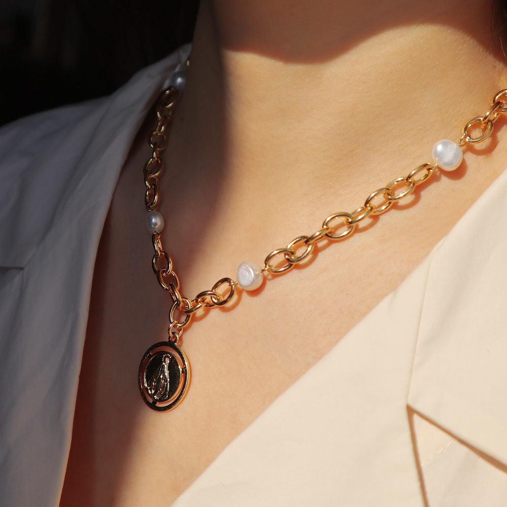 pearl coin chain pendant necklace