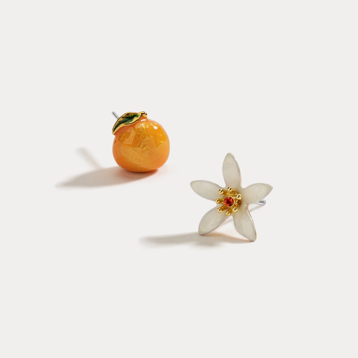 orange flower gold earrings