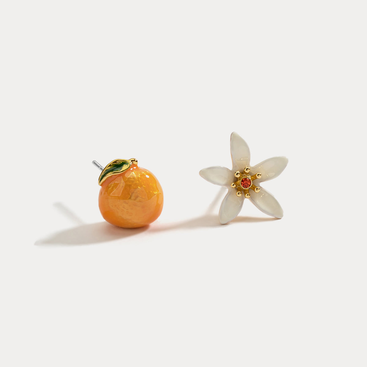 orange flower mismatch earrings