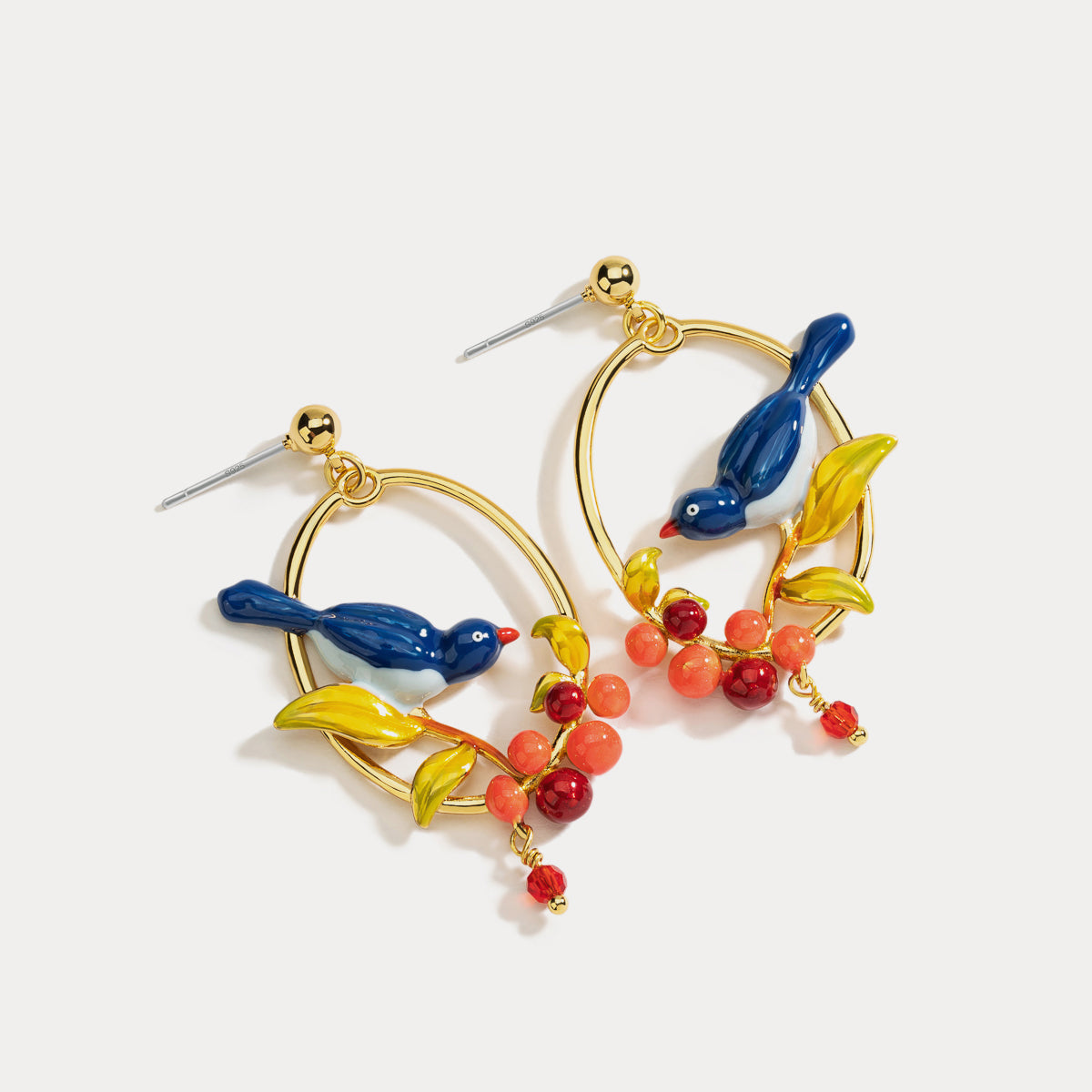 enamel pair of lovebirds earrings