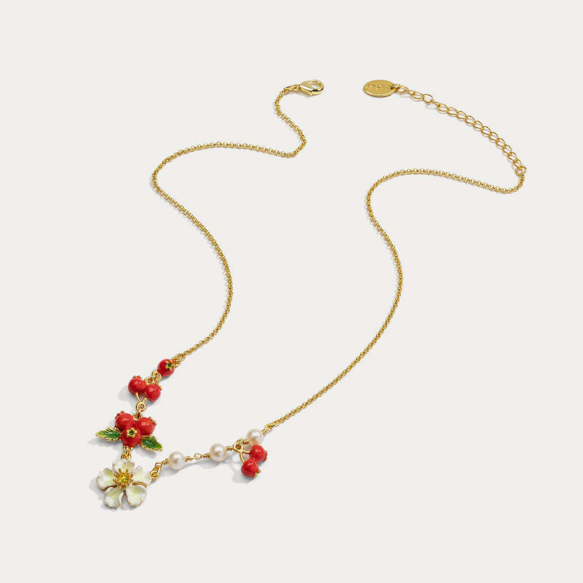 Cranberry Flowers Chain Necklace