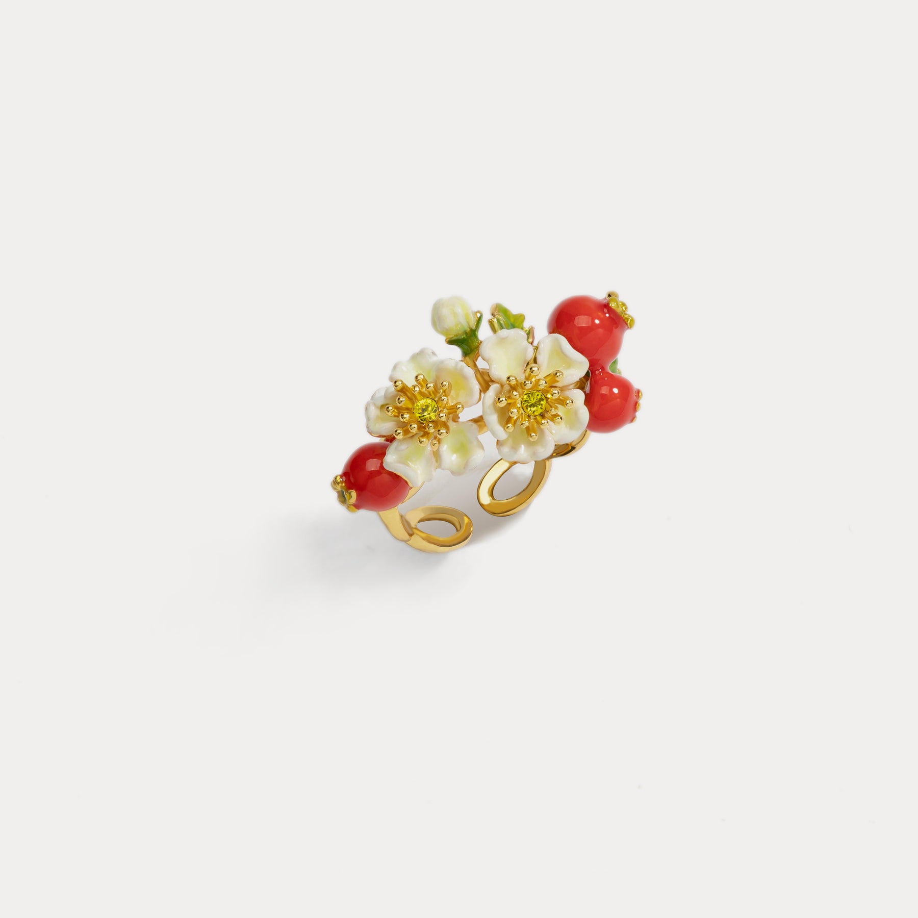 Selenichast Cranberry Flowers Ring For Women, Enamel Flower Ring ...